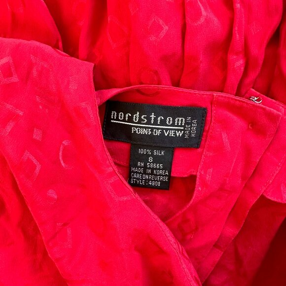 SOLD Vintage 80s Nordstrom 100% Silk Secretary Dress Geometric Print Drop Waist - Picture 6 of 6